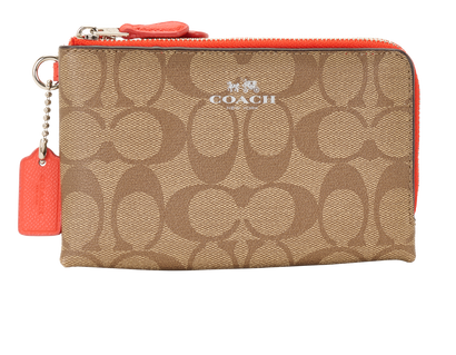 Coach Double Zip Wallet, &pound;50, Accessories, Beige/Red, Canvas, Front view